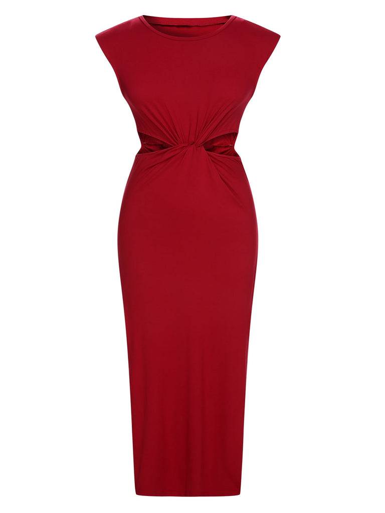 Red 1960er Solid Cutout Twist Slit Kleid