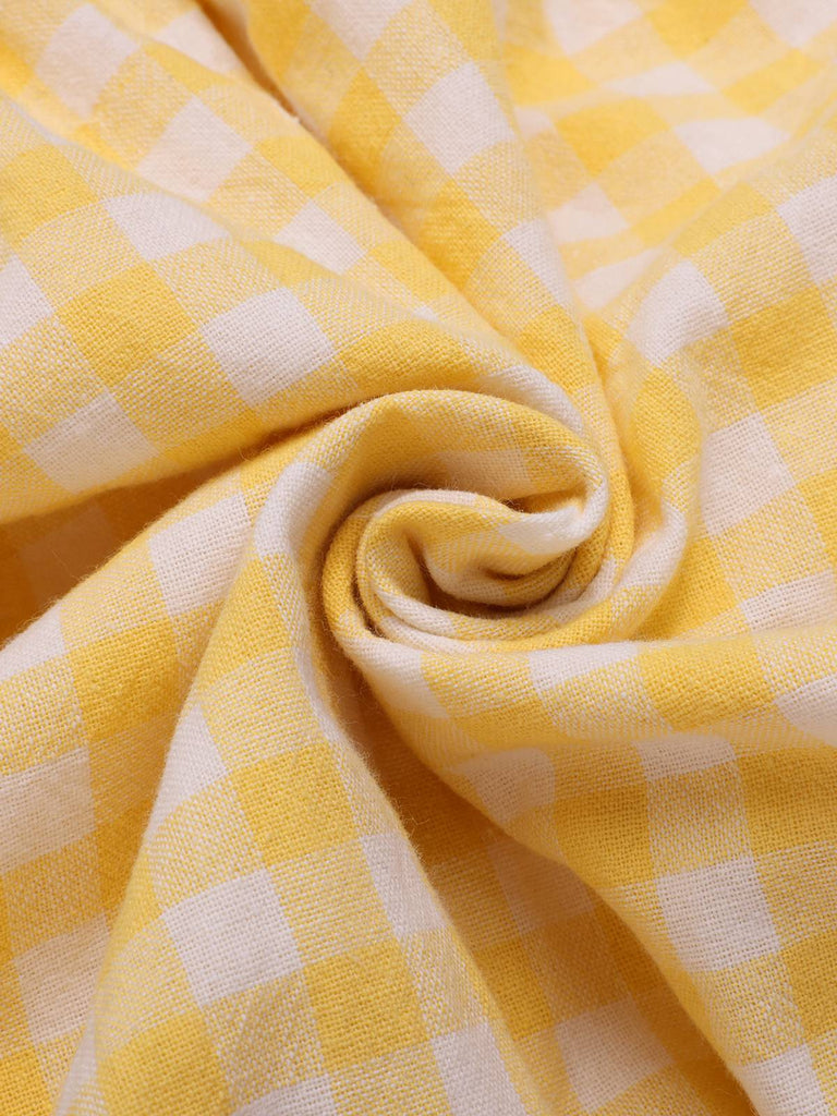 [Vorverkauf] Multicolor 1950er Baumwolle Breit-Träger Plaid Patchwork Kleid