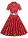 [Vorverkauf] 1950er Polka Dots Revers Swing Kleid mit Gürtel