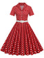 [Vorverkauf] 1950er Polka Dots Revers Swing Kleid mit Gürtel