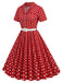 [Vorverkauf] 1950er Polka Dots Revers Swing Kleid mit Gürtel