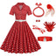 [Vorverkauf] Rot 1950er Polka Dots Revers Gürtel Swing Kleid mit Zubehör-Set