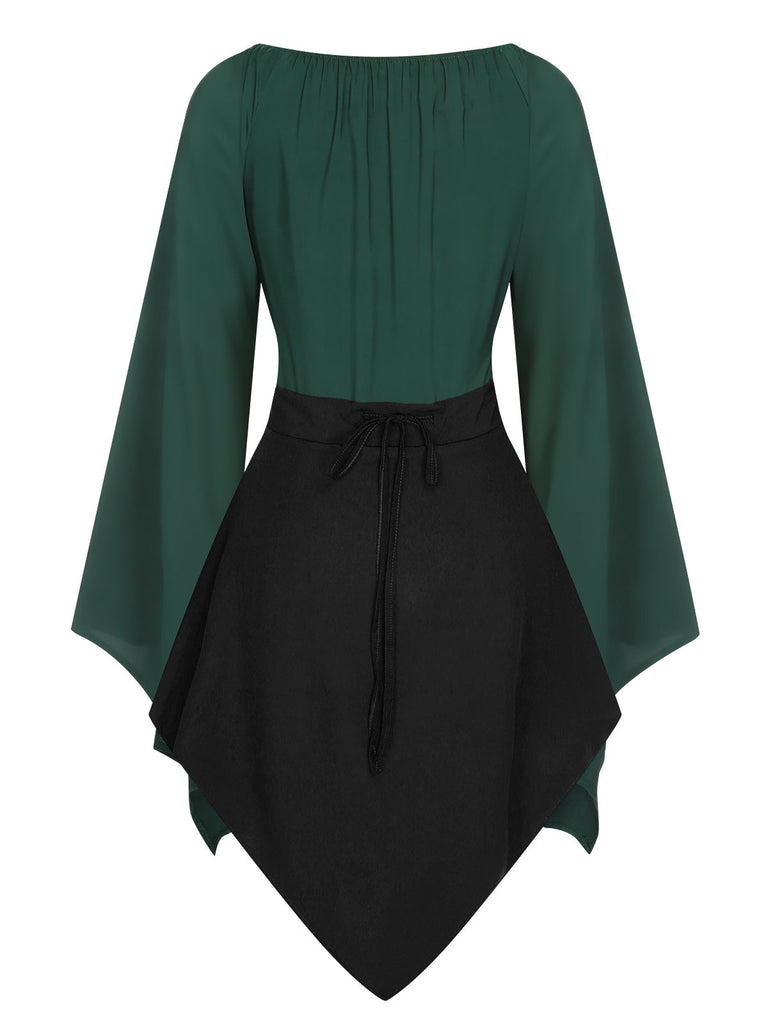 Braun 1950er Halloween Hexen Vampir Fledermausärmel Patchwork Kleid