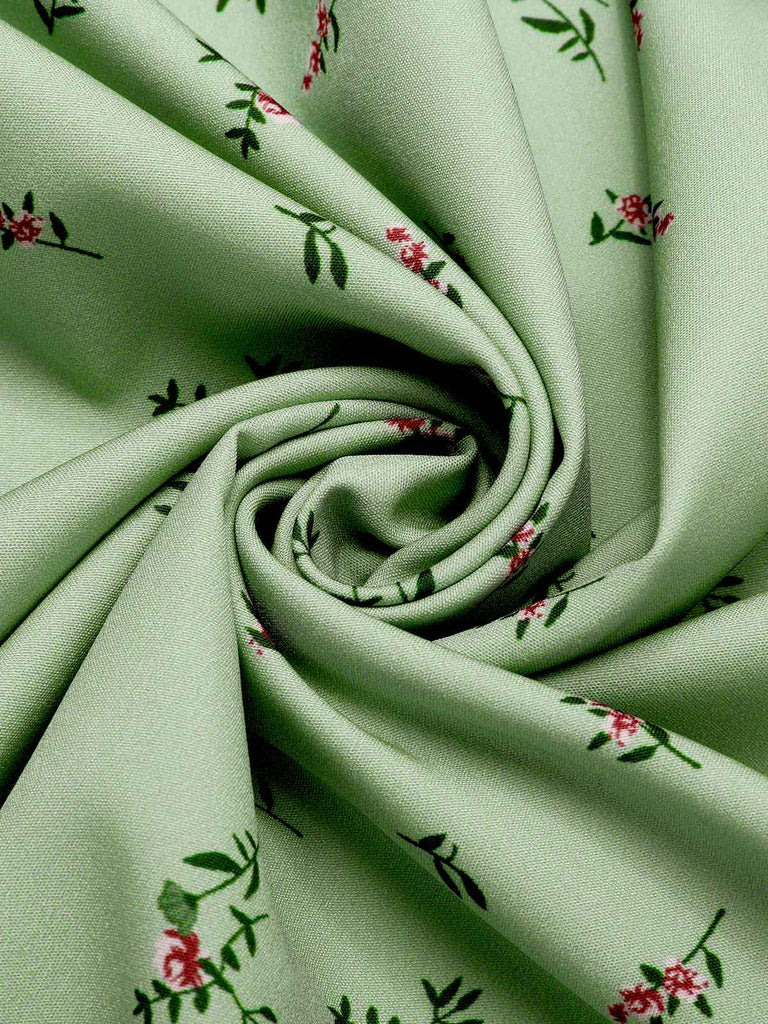 Grün 1940er V-Ausschnitt Blumen Laternenärmels Kleid