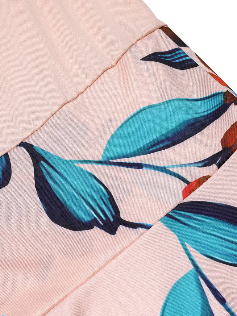 1970er Rundhals Blumen Patchwork Kleid