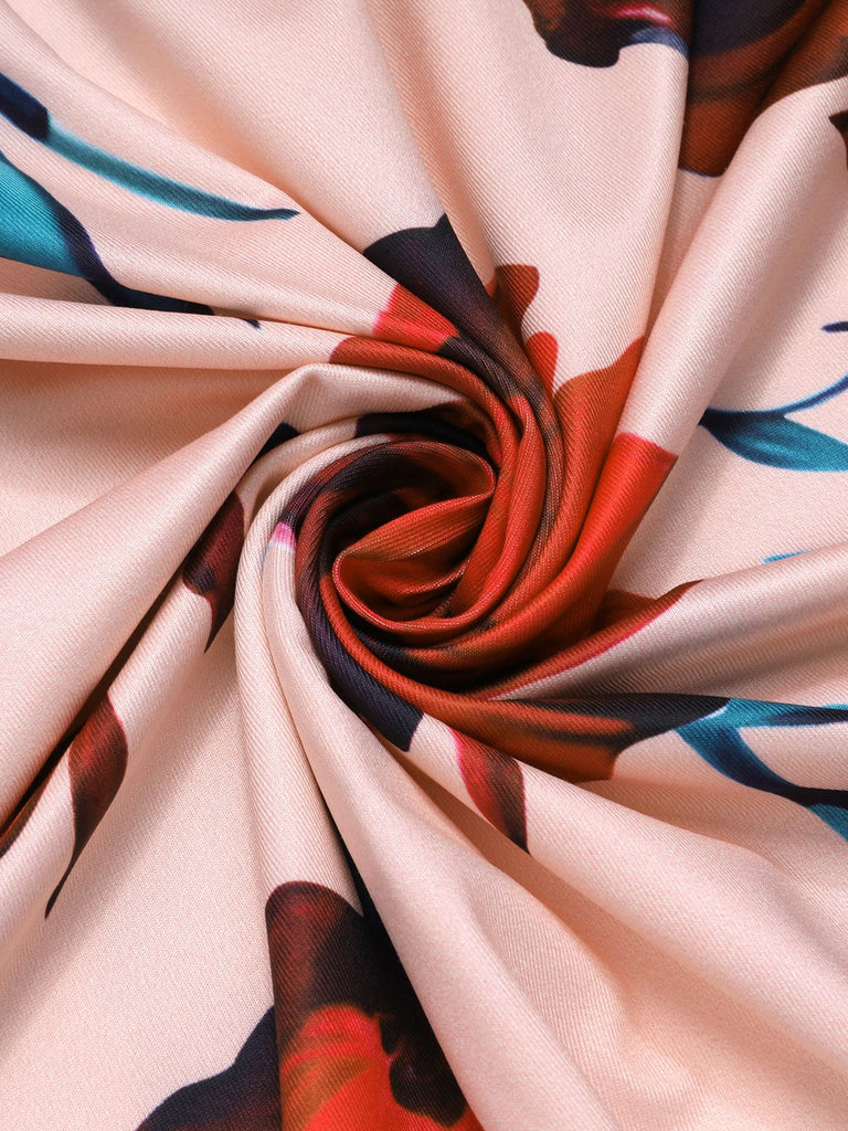 1970er Rundhals Blumen Patchwork Kleid