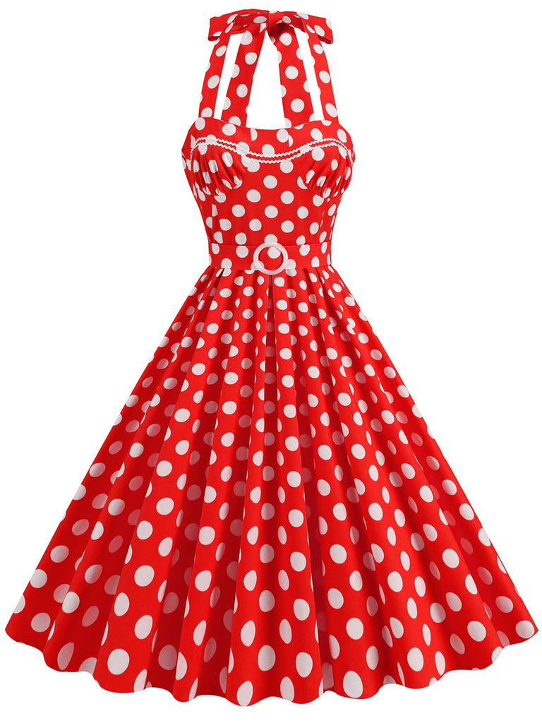 1950er Polka Dot Halter Kleid mit Gürtel