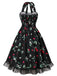 Blau Blumen 1950er Halter Blumen Spitzensaum Kleid