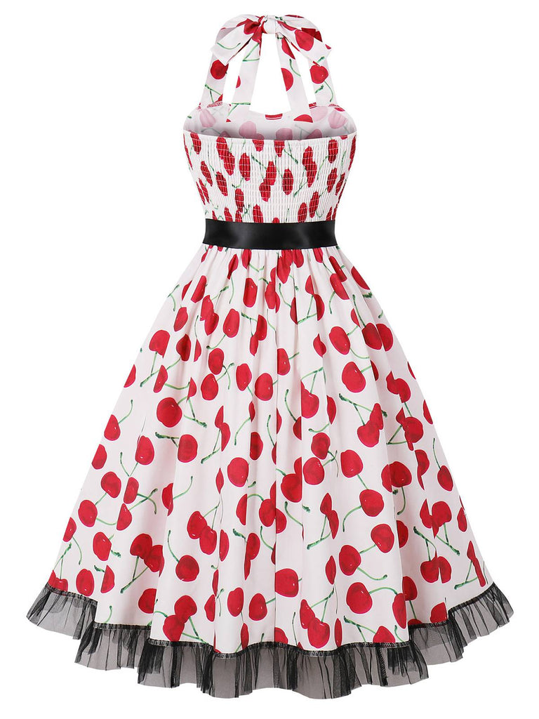 1950er Halter Kirsche Spitzensaum Kleid