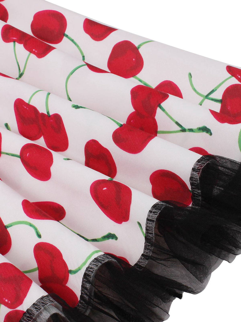 1950er Halter Kirsche Spitzensaum Kleid