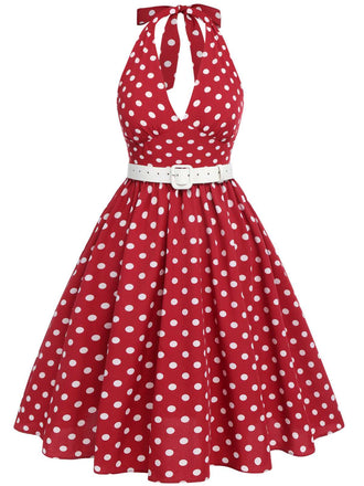 [Vorverkauf] [Übergröße] Rot 1950er Polka Dot Halter Kleid