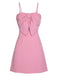 Rosa 1950er Solide Spaghetti Träger Bogen Kleid
