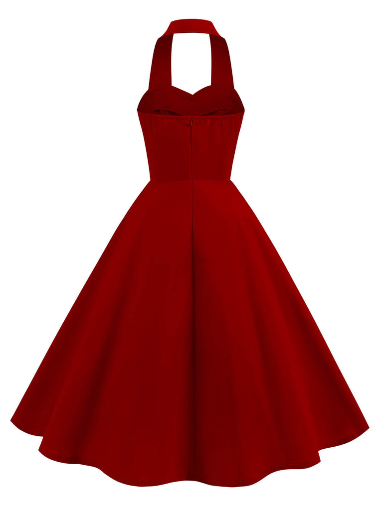 Grün 1950er Solide Herzförmiger Hals Halter Kleid