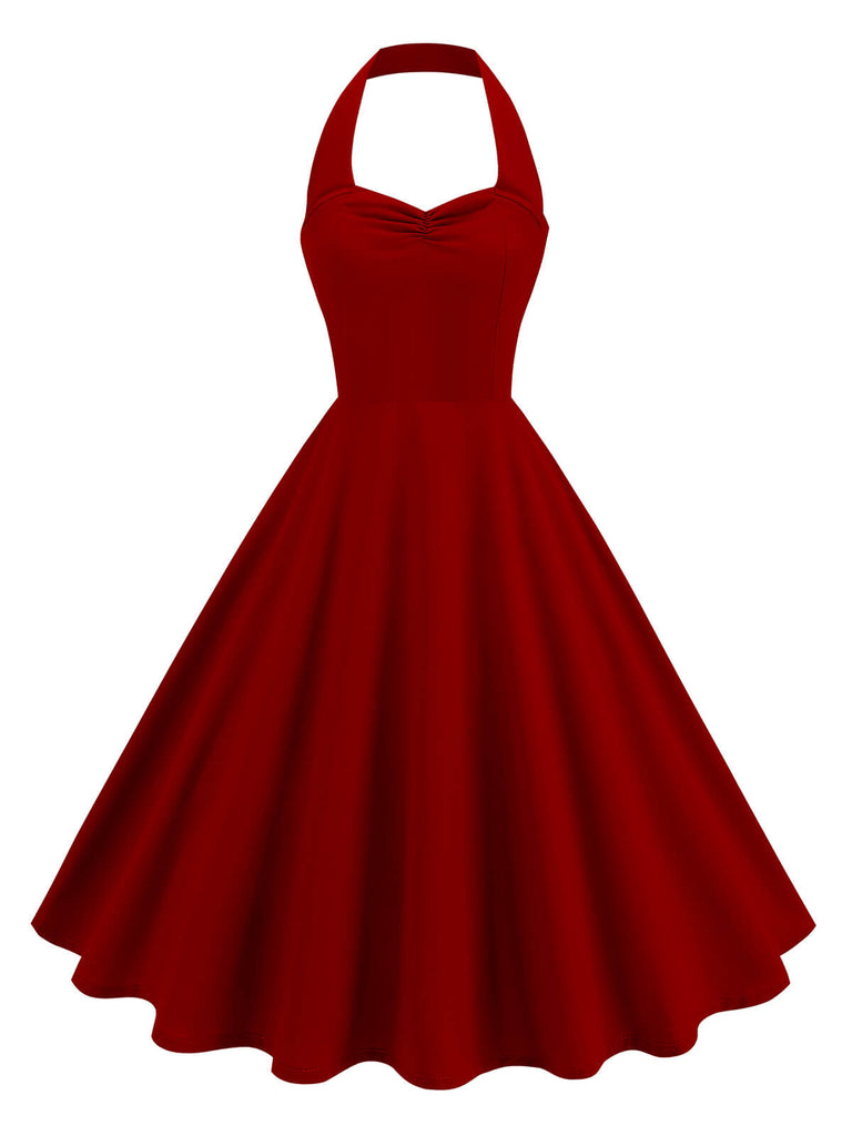 Grün 1950er Solide Herzförmiger Hals Halter Kleid