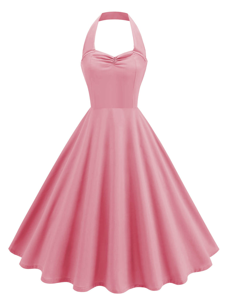 Grün 1950er Solide Herzförmiger Hals Halter Kleid