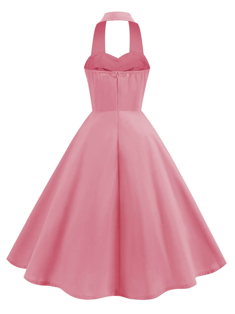 Grün 1950er Solide Herzförmiger Hals Halter Kleid