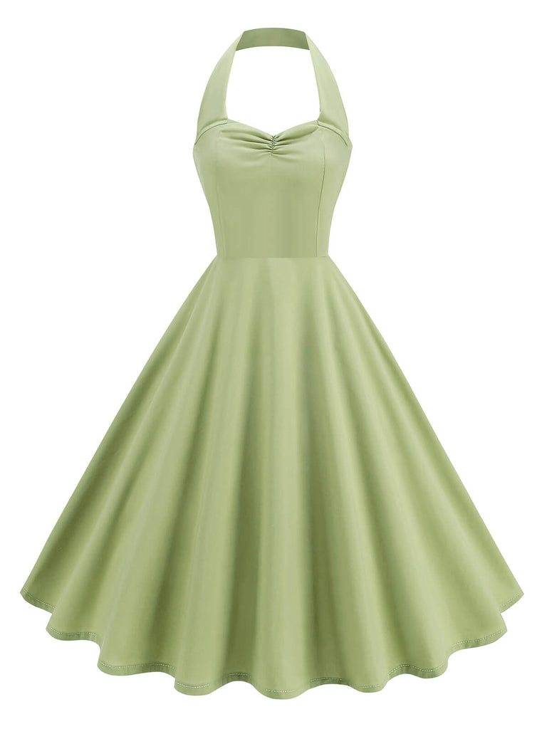 Grün 1950er Solide Herzförmiger Hals Halter Kleid