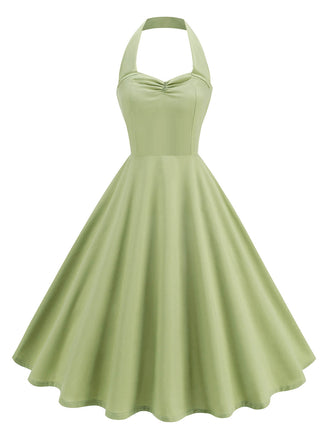 Grün 1950er Solide Herzförmiger Hals Halter Kleid