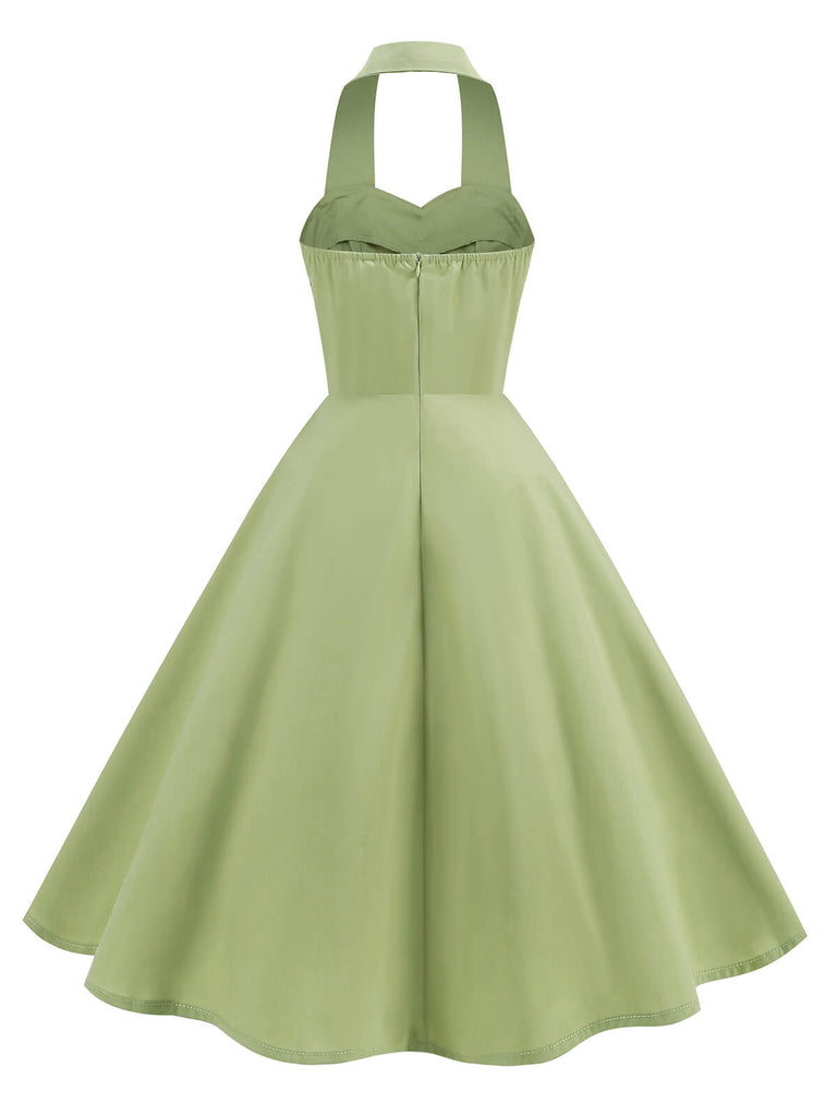 Grün 1950er Solide Herzförmiger Hals Halter Kleid