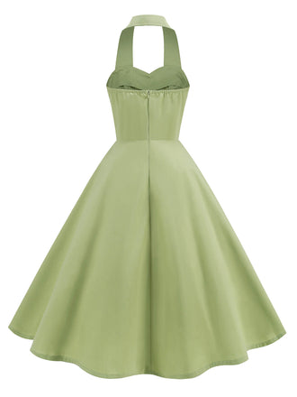 Grün 1950er Solide Herzförmiger Hals Halter Kleid