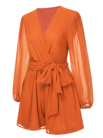 1950er Chiffon Laternenärmel Waist Krawatte Romper