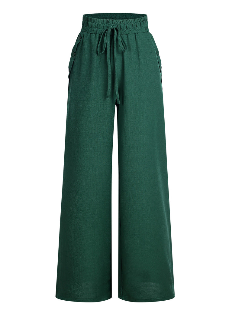 1940er Solid Elastic Waist Loose Pants