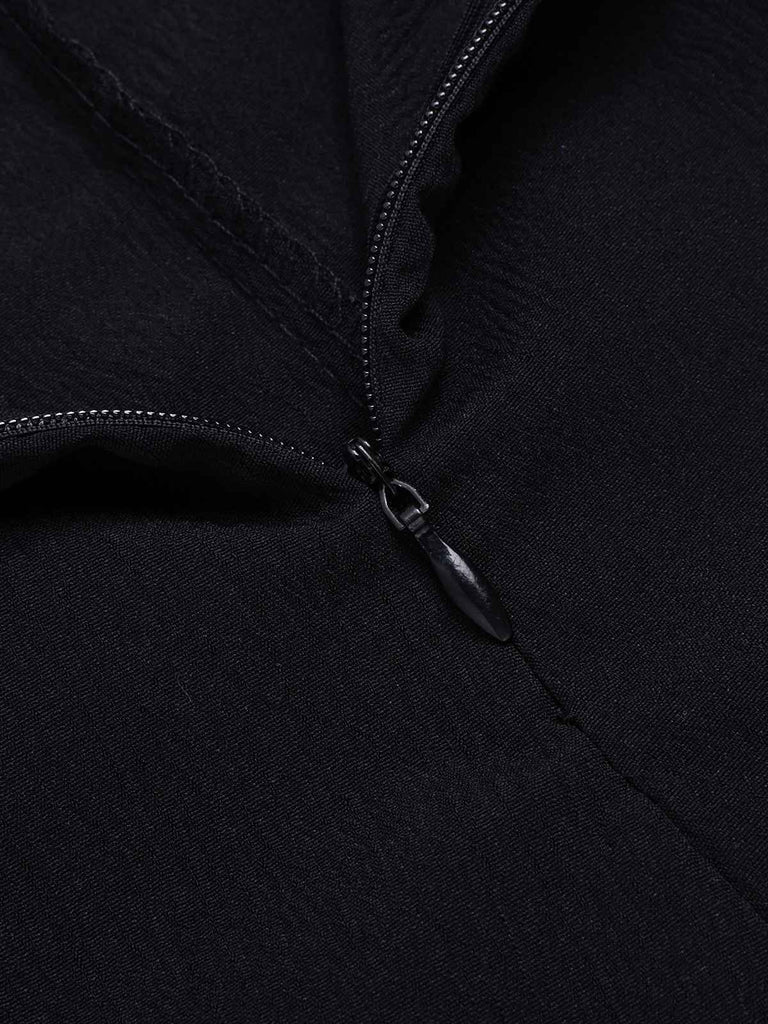 Schwarz 1940er Knopf Unregelmäßig Saum Rock