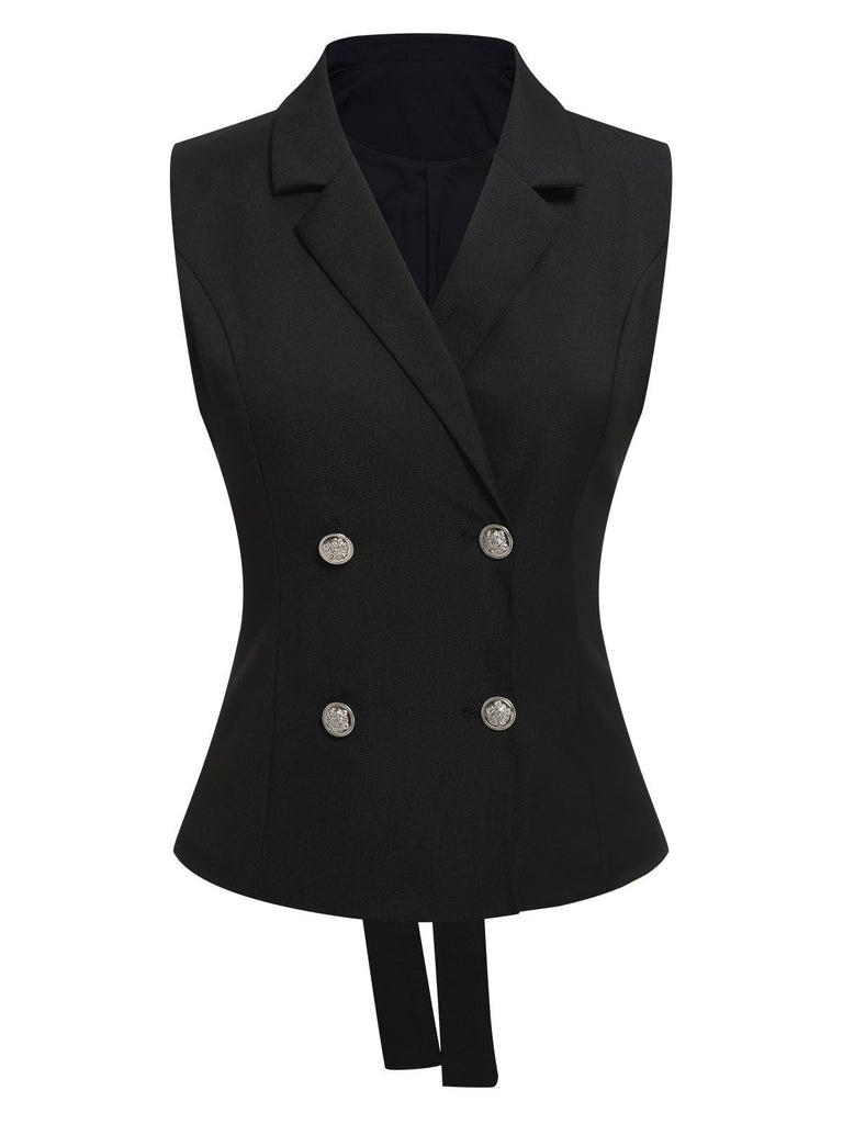 2PCS Schwarz 1960er V-Ausschnitt Top & Falten Rock