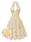 [Vorverkauf] Gelb 1950er Blumen V-Ausschnitt Kleid