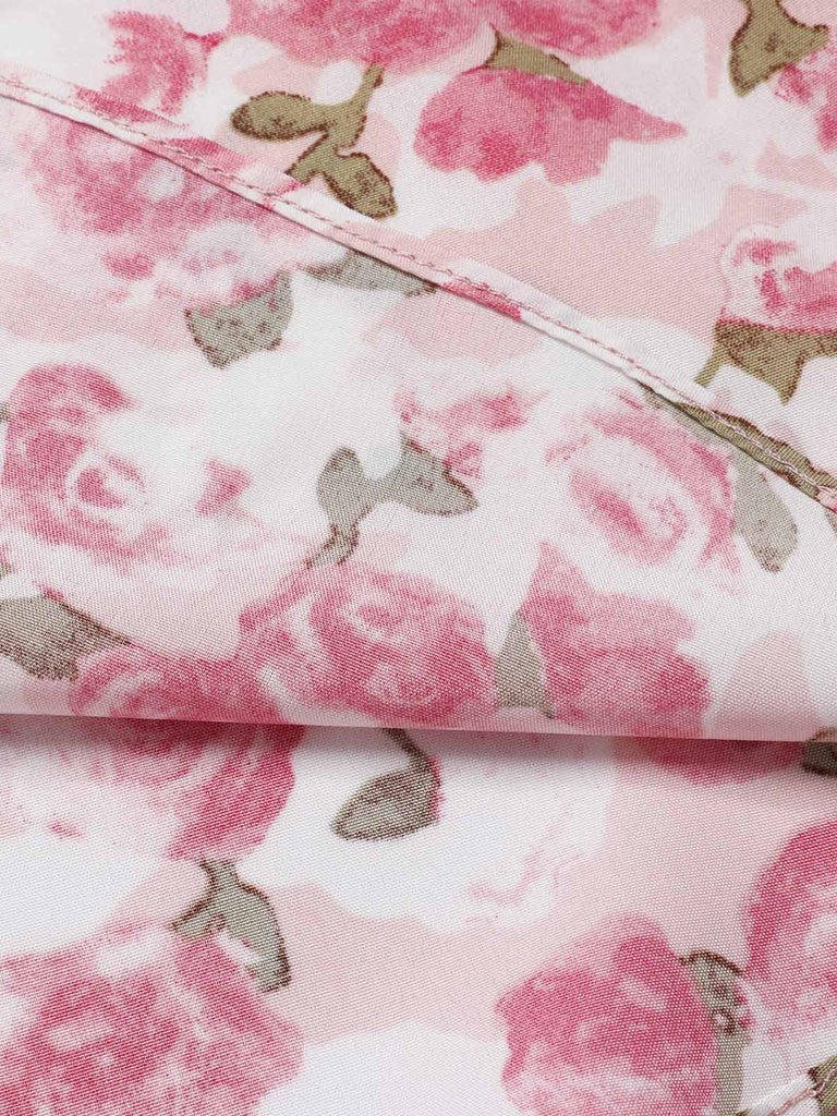 Orange 1950er Blumen V-Ausschnitt Kleid