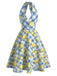 Blau 1950er Blumen V-Ausschnitt Kleid