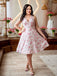 Rosa 1950er Blumen V-Ausschnitt Kleid