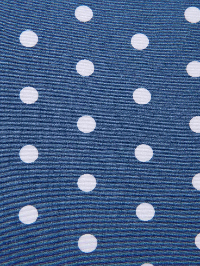 Dunkelblau 1930er V-Ausschnitt Polka Dots Kleid mit Gürtel