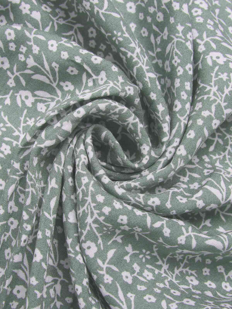 Grün 1940er Blumen Volantärmel Kleid