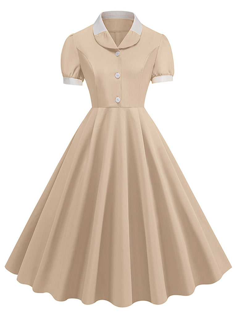 1950er Kontrast Kurzarm Revers Kleid