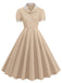 1950er Kontrast Kurzarm Revers Kleid