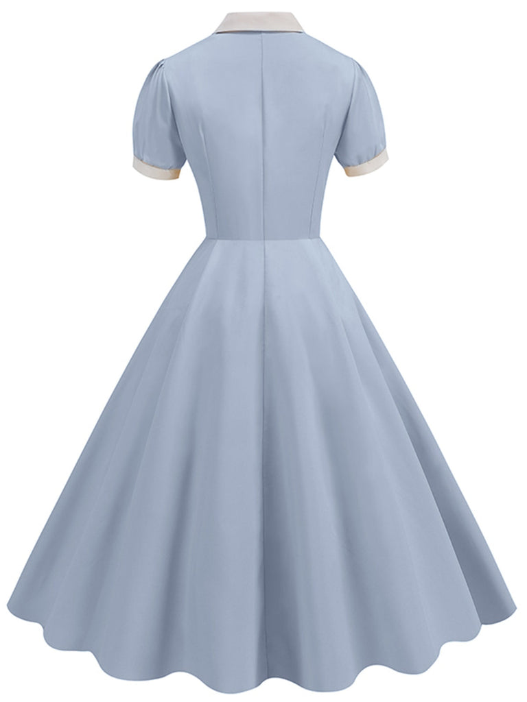 1950er Kontrast Kurzarm Revers Kleid