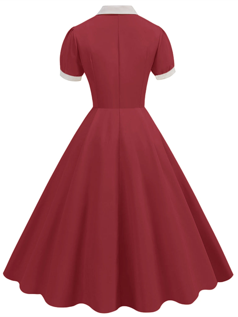 1950er Kontrast Kurzarm Revers Kleid