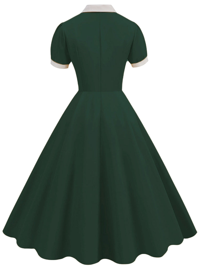 1950er Kontrast Kurzarm Revers Kleid
