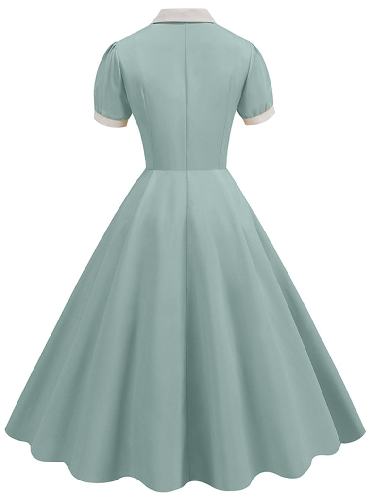 1950er Kontrast Kurzarm Revers Kleid