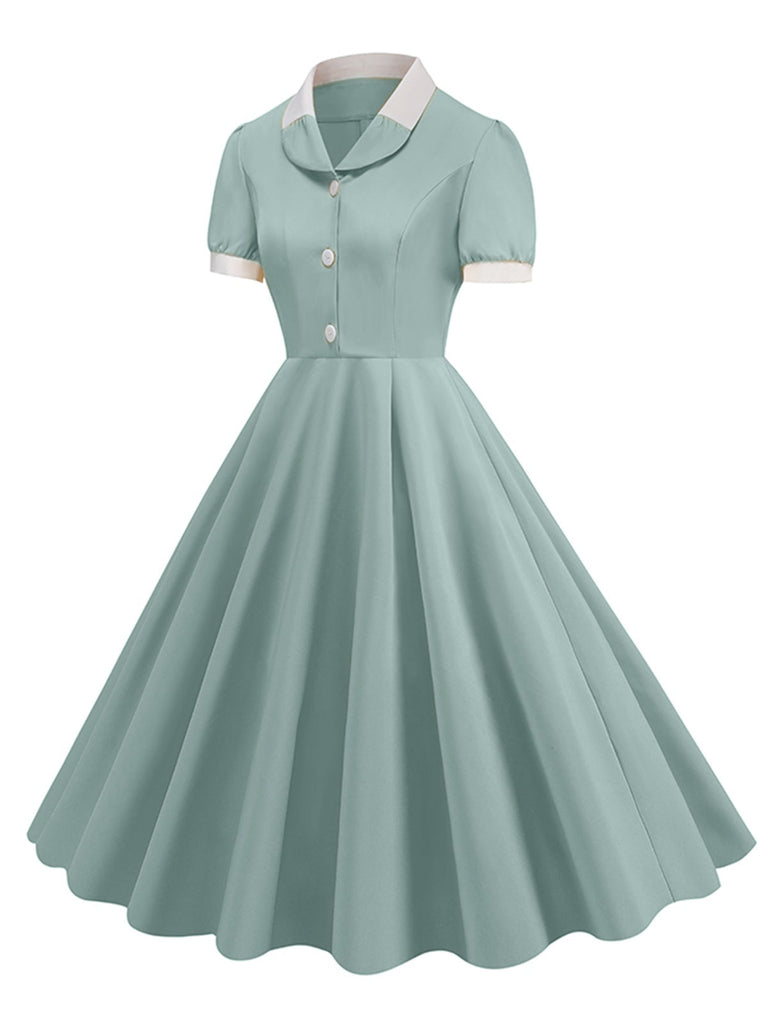 1950er Kontrast Kurzarm Revers Kleid
