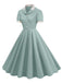 1950er Kontrast Kurzarm Revers Kleid
