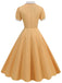 1950er Kontrast Kurzarm Revers Kleid