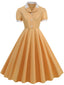 1950er Kontrast Kurzarm Revers Kleid