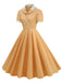 1950er Kontrast Kurzarm Revers Kleid