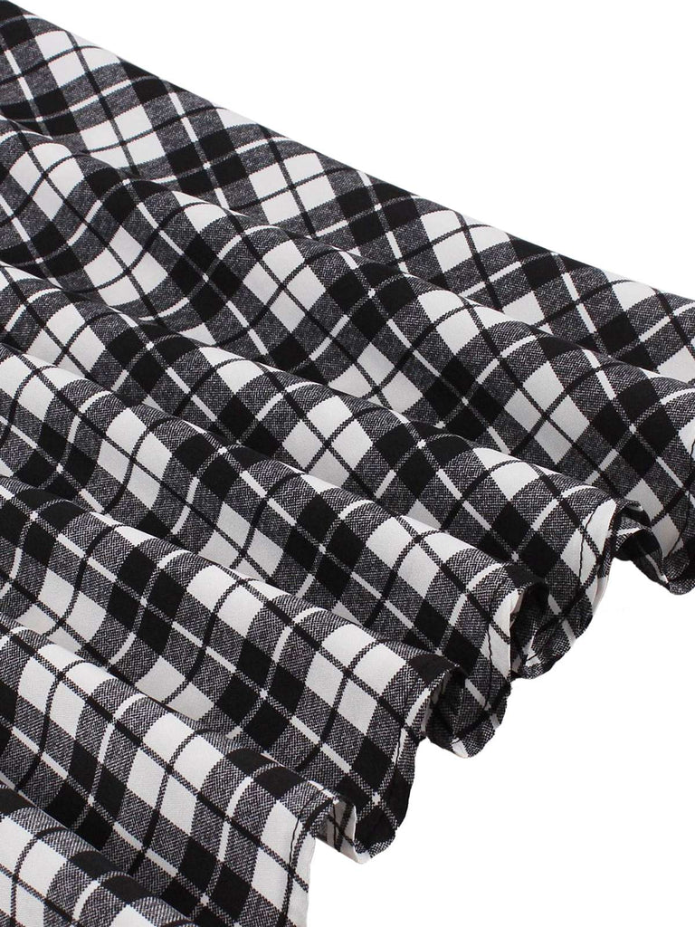 Schwarz 1950er Rundhal Alsausschnitt Patchwork Swing Kleid