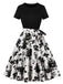 Schwarz 1950er Rundhal Alsausschnitt Patchwork Swing Kleid
