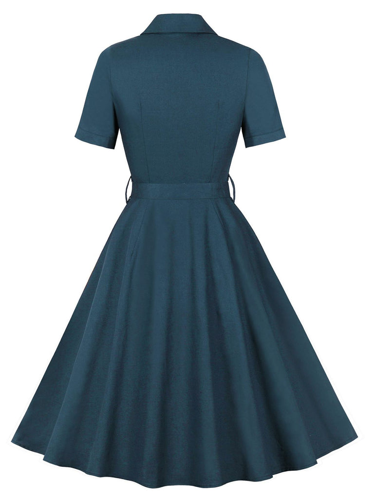1950er Revers Solide Tasten Gürtel kleid