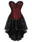 Weinrot 2PCS 1970er Steampunk Spitze Korsett & High-Low Rock