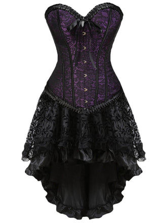 Lila 2PCS 1970er Steampunk Spitze Korsett & High-Low Rock